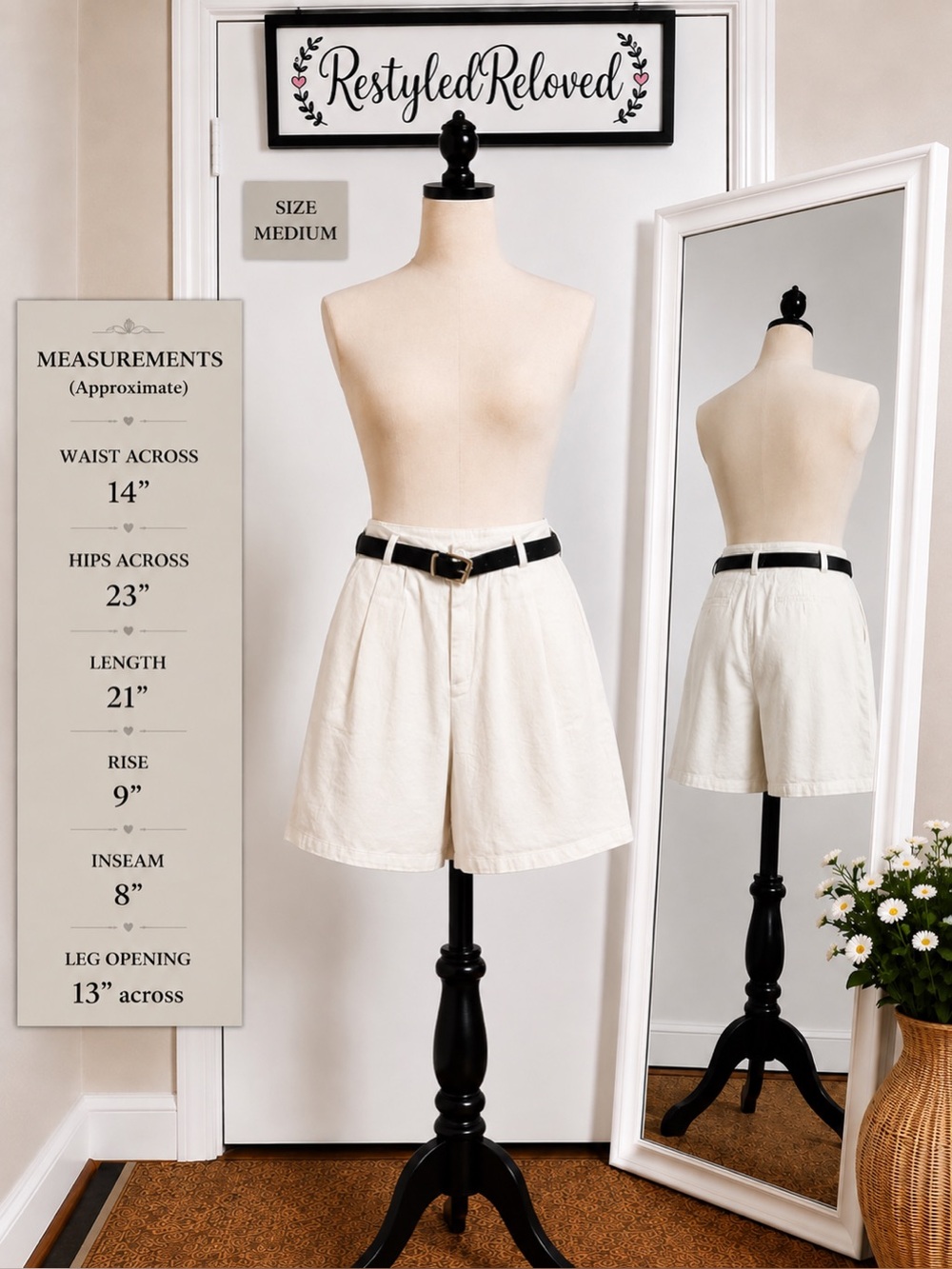 Cider White Belted Pleated Shorts — Size M — NWT
